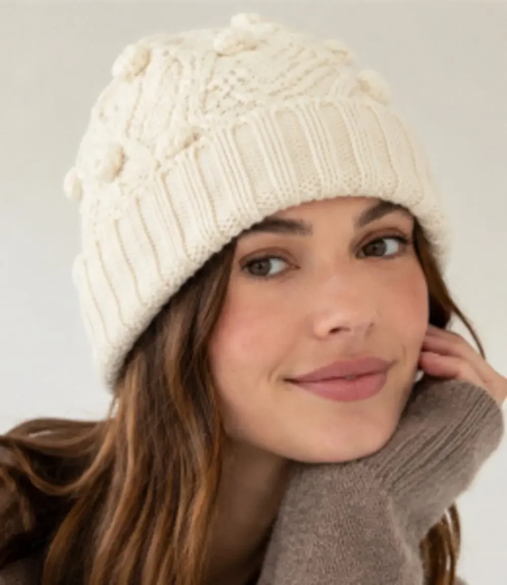 Madewell Bobble Stitch Beanie Antique Cream 100% Wool Cable Knit NWT